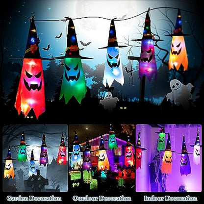 Halloween Decorations WindSock, 5 PCS Witch Hat Hanging Lighted Glowing Ghost with Remote Control, Outdoor Indoor Spooky Ornaments for Yard Tree Garden Halloween Party Favors (5pcs Colorful)