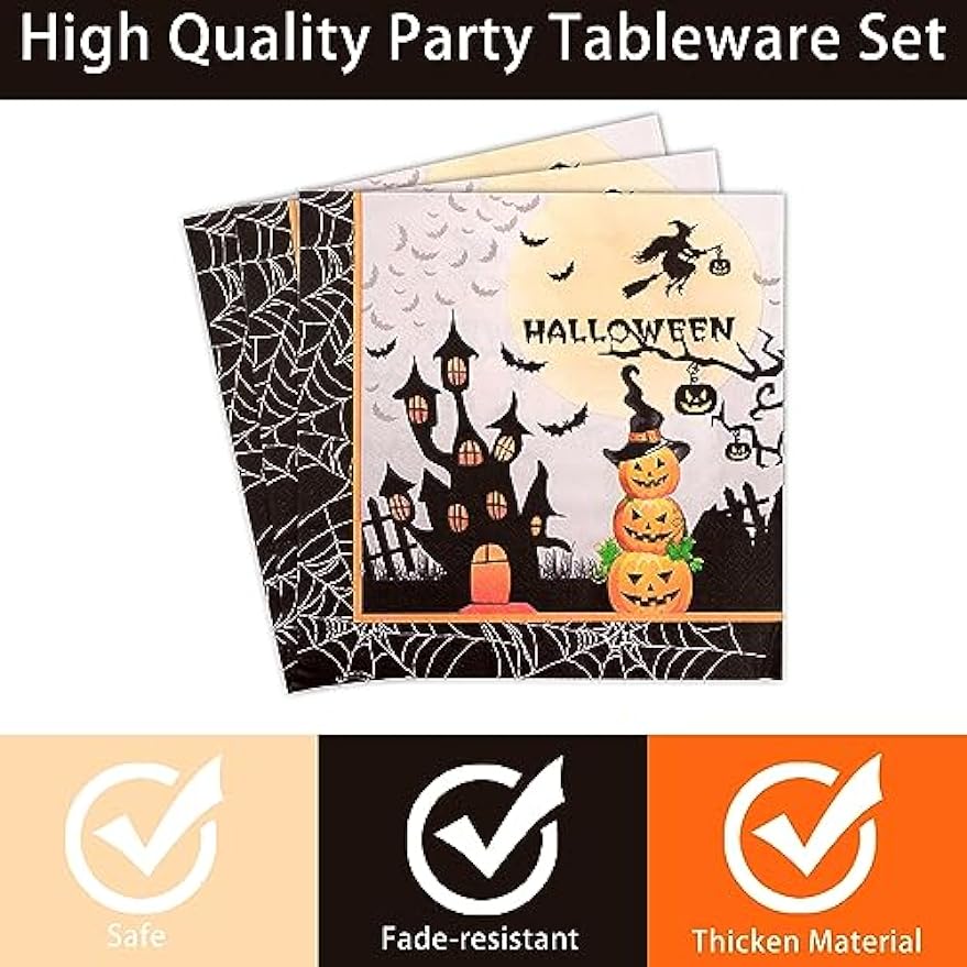 Halloween Party Supplies 60Pcs Halloween Paper Plates and Napkins Pumpkin Witch Halloween Theme Party Dinnerware for Halloween Birthday Party Decorations