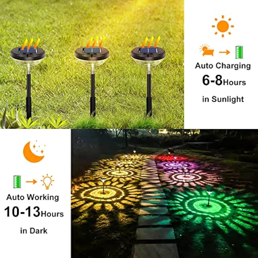 Bright Solar Pathway Lights 6 Pack,Color Changing+Warm White LED Outdoor IP67 Waterproof Path Lights,Solar Powered Garden Lights for Walkway Yard Backyard Lawn Landscape Decorative