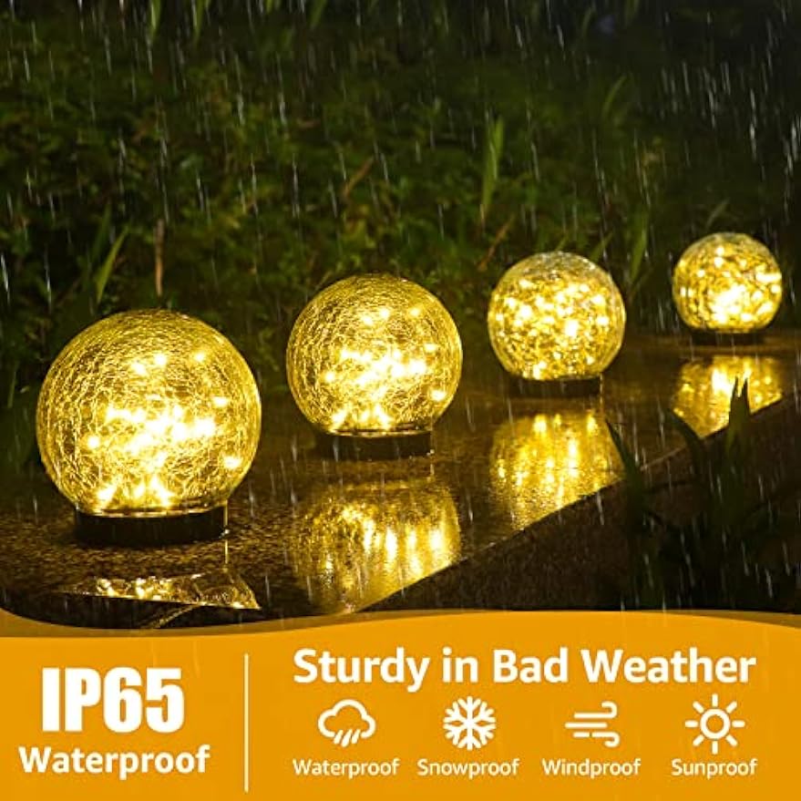 ASOMST 2-Pack Garden Solar Lights Outdoor, Cracked Glass Ball Light Waterproof, Decorative Solar Globe Lights Warm White, LED Solar Powered Ground Lighting for Yard Pathway Patio Lawn Outside Decor