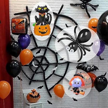 Halloween Balloon Garland Arch Kit, 114Pcs Black Orange Green Purple Balloons / Cat Pumpkin Witch Spider Balloons for Indoor and Outdoor Halloween Party Decorations, Haunted House Theme