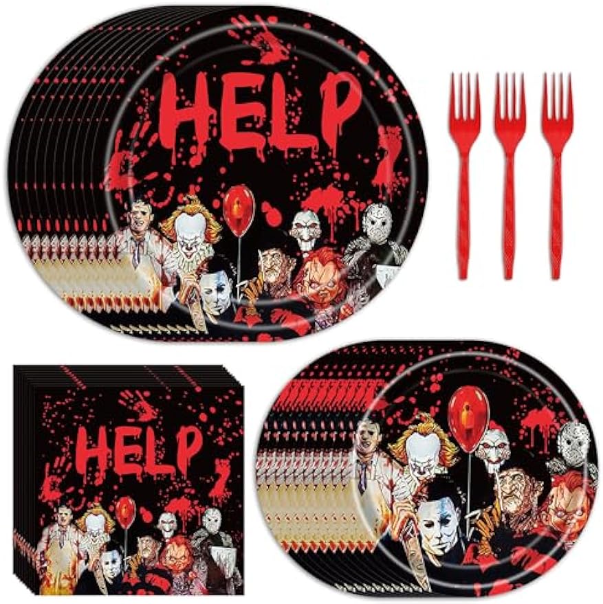 PATYDEST 96 PCS Halloween Paper Plates and Napkins Disposable Halloween Party Supplies Tableware Set Scary Happy Halloween Theme Birthday Dessert Plates Black Holiday Dinnerware Sets for 24 Guests