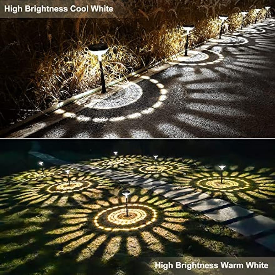 Bright Solar Pathway Lights 8 Pack,Warm White+Cool White LED Outdoor IP67 Waterproof Path Lights,Solar Powered Garden Lights for Walkway Yard Backyard Lawn Landscape Lighting Decor