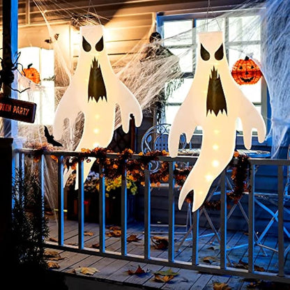 Solpex Manches à air fantôme d'Halloween effrayantes fantôme à suspendre drapeau avec lumières chaudes décorations d'Halloween pour extérieur, intérieur, jardin, maison, cour, fête d'Halloween