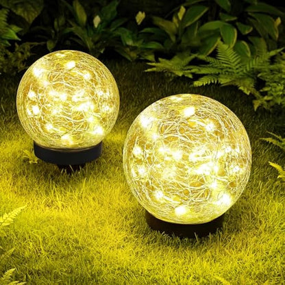 ASOMST 2-Pack Garden Solar Lights Outdoor, Cracked Glass Ball Light Waterproof, Decorative Solar Globe Lights Warm White, LED Solar Powered Ground Lighting for Yard Pathway Patio Lawn Outside Decor