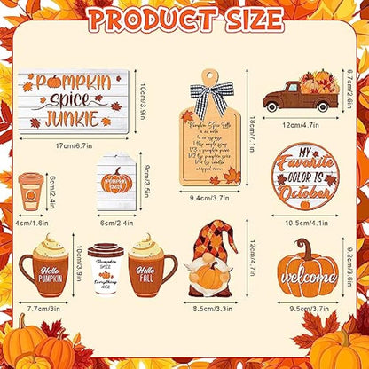 FairySandy 14 Pcs Fall Pumpkin Tiered Tray Decor Thanksgiving Tiered Tray Decorations Set Rustic Farmhouse Pumpkin Truck Spice Blocks Autumn Wooden Sign for Fall Home Table Harvest Holiday (Drinking)