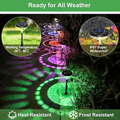 Bright Solar Pathway Lights 6 Pack,Color Changing+Warm White LED Outdoor IP67 Waterproof Path Lights,Solar Powered Garden Lights for Walkway Yard Backyard Lawn Landscape Decorative