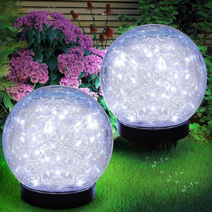 ASOMST 2-Pack Garden Solar Lights Outdoor, Cracked Glass Ball Light Waterproof, Decorative Solar Globe Lights Warm White, LED Solar Powered Ground Lighting for Yard Pathway Patio Lawn Outside Decor