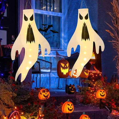 Solpex Manches à air fantôme d'Halloween effrayantes fantôme à suspendre drapeau avec lumières chaudes décorations d'Halloween pour extérieur, intérieur, jardin, maison, cour, fête d'Halloween