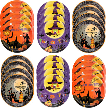 Halloween Party Supplies 60Pcs Halloween Paper Plates and Napkins Pumpkin Witch Halloween Theme Party Dinnerware for Halloween Birthday Party Decorations