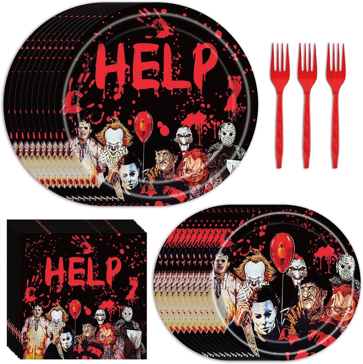 PATYDEST 96 PCS Halloween Paper Plates and Napkins Disposable Halloween Party Supplies Tableware Set Scary Happy Halloween Theme Birthday Dessert Plates Black Holiday Dinnerware Sets for 24 Guests