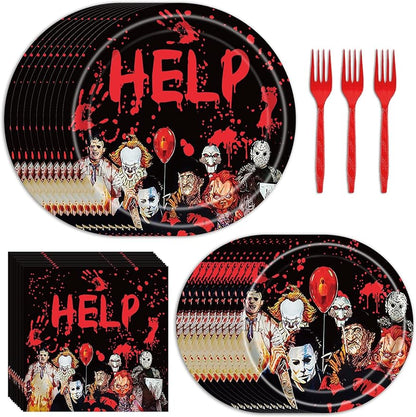 PATYDEST 96 PCS Halloween Paper Plates and Napkins Disposable Halloween Party Supplies Tableware Set Scary Happy Halloween Theme Birthday Dessert Plates Black Holiday Dinnerware Sets for 24 Guests