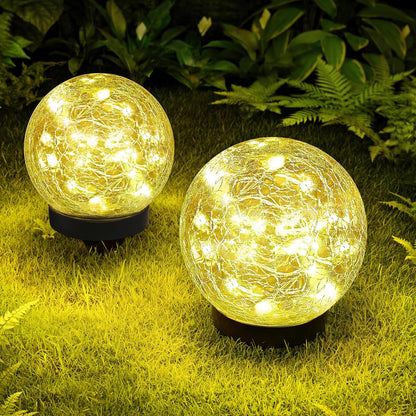 ASOMST 2-Pack Garden Solar Lights Outdoor, Cracked Glass Ball Light Waterproof, Decorative Solar Globe Lights Warm White, LED Solar Powered Ground Lighting for Yard Pathway Patio Lawn Outside Decor